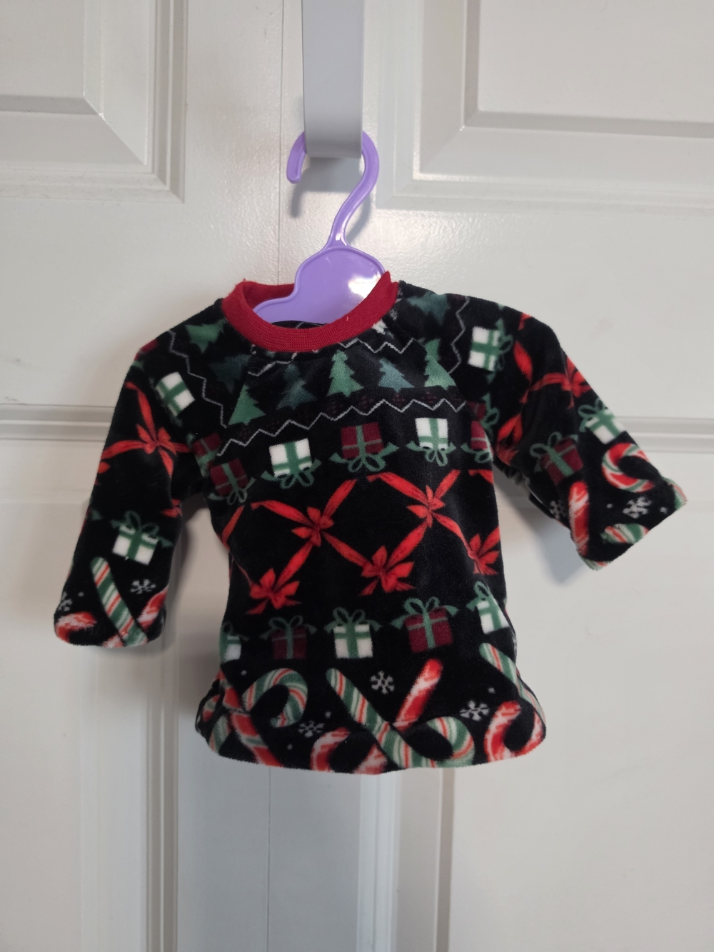Holiday Fleece Top and pants pj pajama set in Black and Red christmas 18in doll